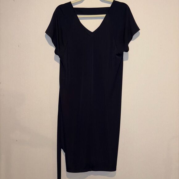 Sabie XS Navy Tie front Dress, Front Slit Boho chic Relaxed glam minimalist - Picture 5 of 6